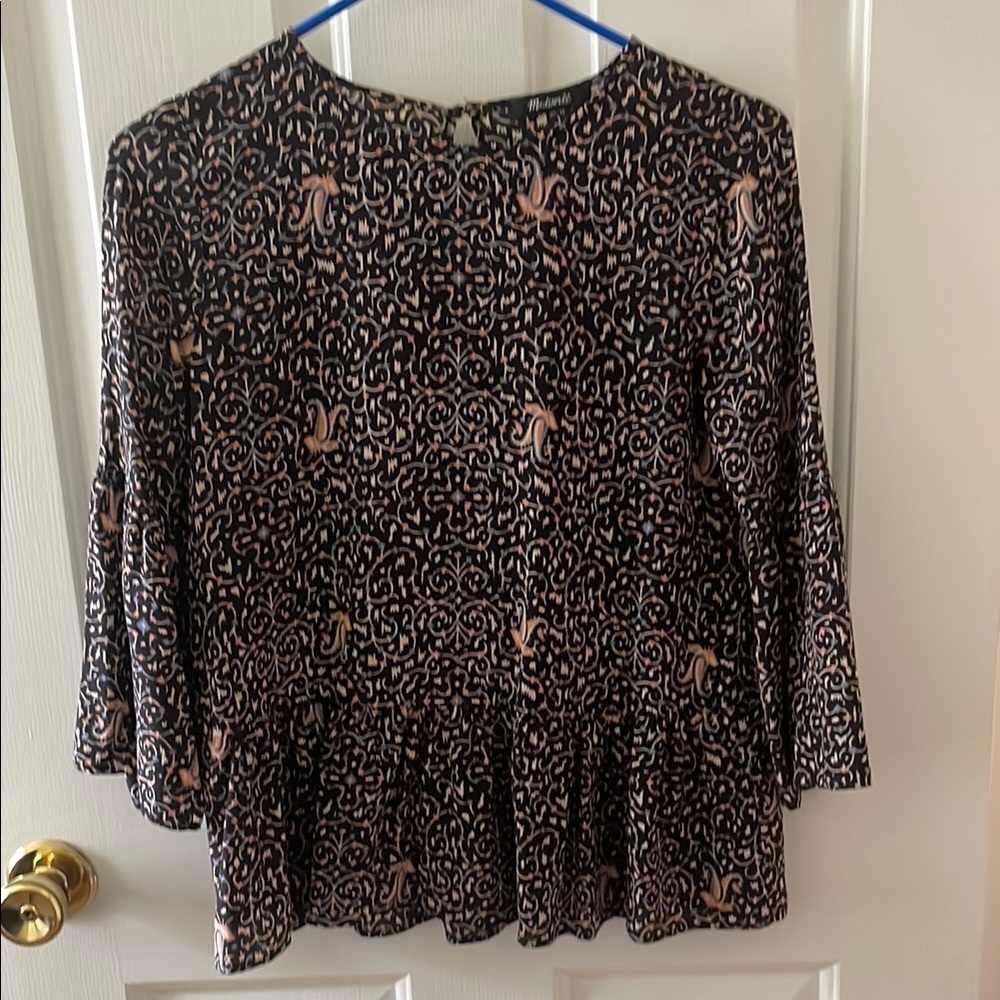 Madewell Black and White Peplum Blouse with 3/4 Sleeves. Pretty. Small
